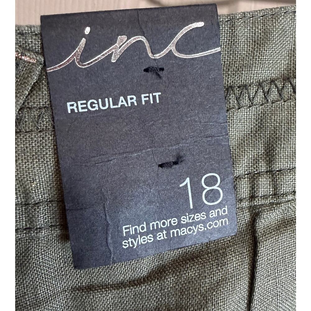INC International Concept Linen Capri Pants Women 18 Olive Green Beaded Trim New - Picture 7 of 11